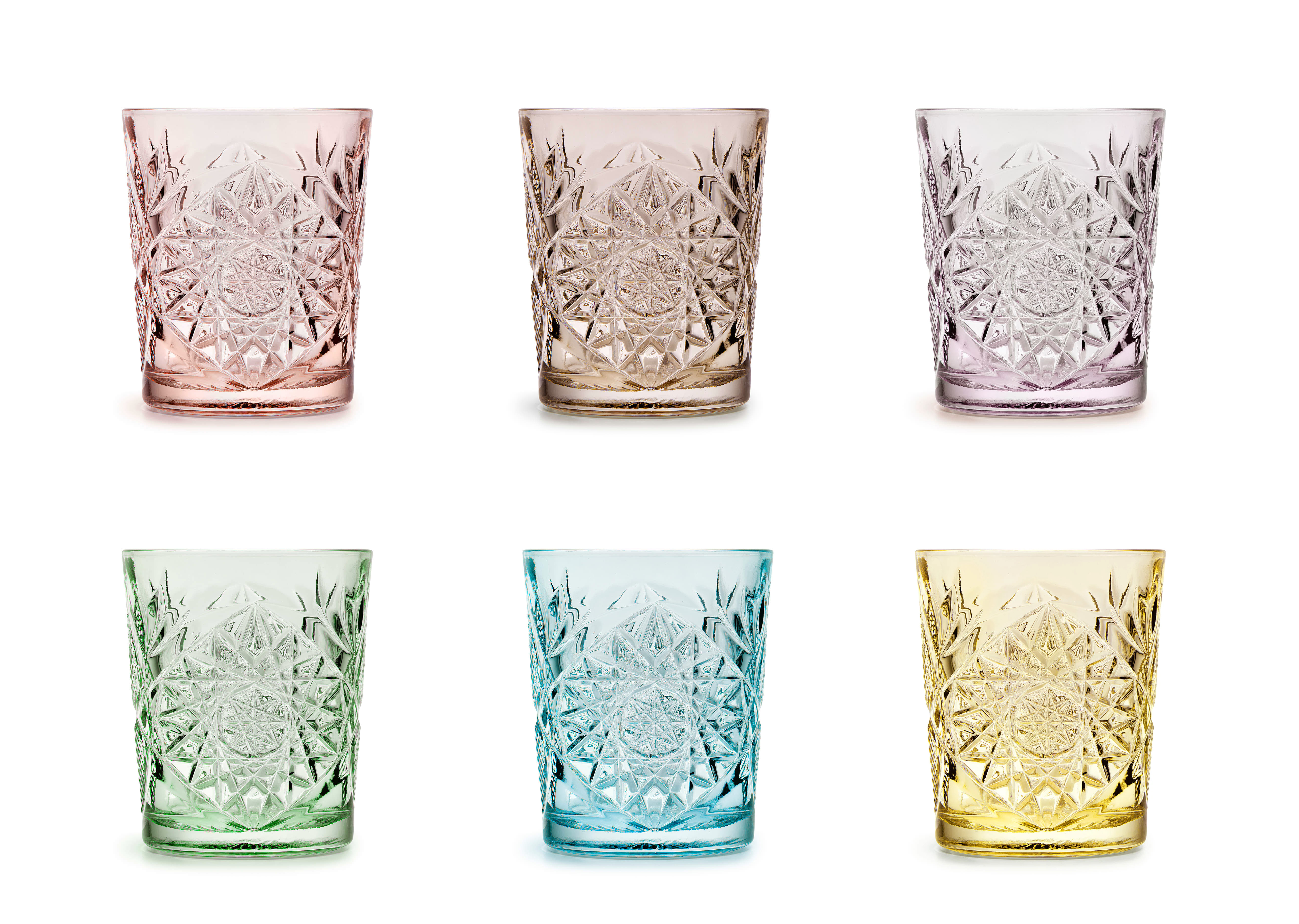 Libbey Hobstar set van 6 glazen in 6 prachtige tinten - vaderdag cadeau
