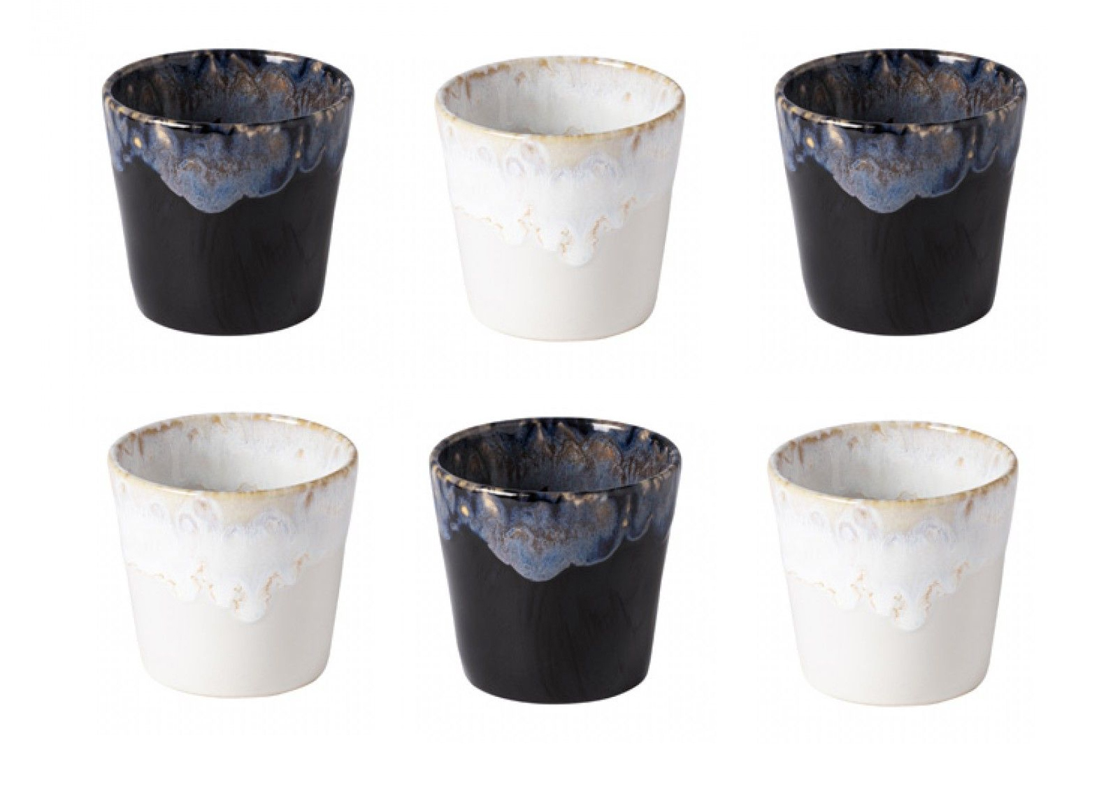 Costa Nova - servies - lungo kop - Grespresso - Set van 6 in 2 kleuren - Chique - Zwart / Wit aardewerk - H 7,5 cm