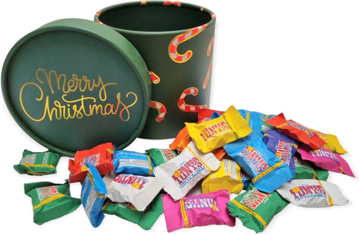 Kerst doos gevuld met Tiny Tony Chocolonely chocolaade proeverijtje 40 stuks Leuk om te geven, leuk om te krijgen!