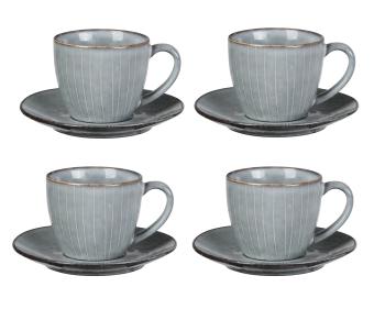 Broste Copenhagen Nordic Sea koffie kop en schotel set van 4 - Ø14 x H8,8 cm, 15 cl