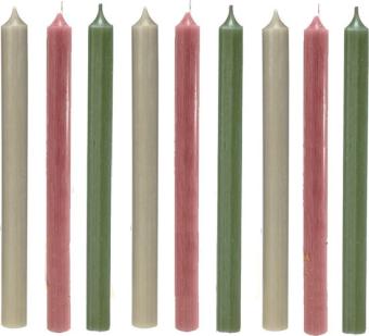 Cactula gekleurde lange dinerkaarsen 28 cm 9 stuks | Droogbloemen | Taupe / Roze / Olijfgroen