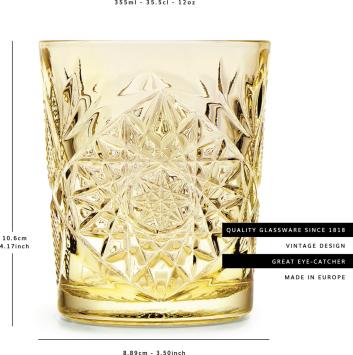 Libbey Drinkglas Hobstar Pale Yellow – 355 ml/ 35,5 cl - 6 stuks - vintage design - vaatwasserbestendig - hoge kwaliteit