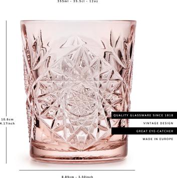 Libbey Drinkglas Hobstar Coral Pink – 355 ml/ 35,5 cl - 6 stuks - vintage design - vaatwasserbestendig - hoge kwaliteit