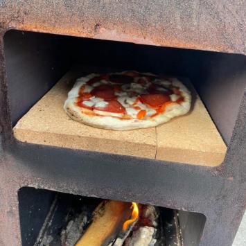 Esschert Design Pizza oven + Terraskachel roestkleurig - Staal - Bruin - 38,4 x 42 x 136 cm