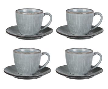 Broste Copenhagen Nordic Sea koffie kop en schotel set van 4 - Ø14 x H8,8 cm, 15 cl