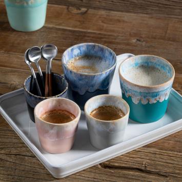 Costa Nova - servies - lungo kop - Grespresso - Set van 6 in 2 kleuren - Chique - Zwart / Wit aardewerk - H 7,5 cm