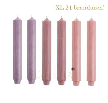 Cactula Dinerkaarsen XL 3,2 x 30 cm in 3 kleuren Bloem | Lavendel / Antiek Roze / Oudroze 21 BRANDUREN