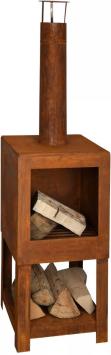Esschert Design - Buitenkachel met houtopslag roest - Vuurhaard - Staal - Bruin
