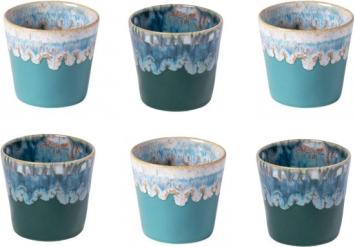 Cactula Costa Nova - servies - lungo kop - Grespresso - Set van 6 in 2 kleuren - Dark Aqua - Geen/Blue- aardewerk - H 7,5 cm