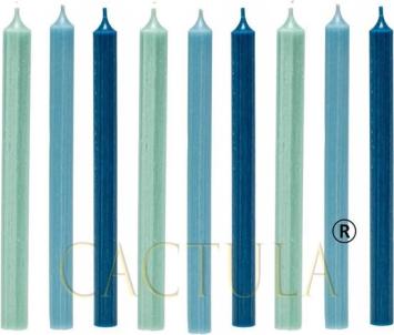 Cactula mooie lange dinerkaarsen 28 cm in 3 Trendy Kleuren 9 stuks | Blauw | Jade / Lichtblauw / Donkerblauw