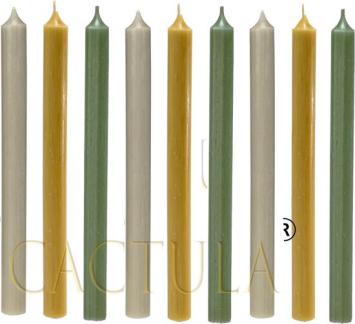 Cactula lange dinerkaarsen 9 stuks in 3 kleuren | Charming | Taupe / Okergeel / Olijfgroen