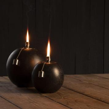 Esschert Design Olielamp terrazzo S - Sfeer tuin - 14,2 x B 14,2 x H 15,6 cm - Zwart - Large