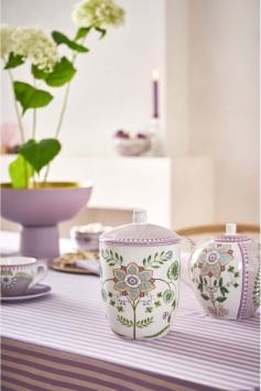 Pip Studio Storage lila Jar Lily & Lotus Off White 1.5ltr - voorraadpot - porselein - lila