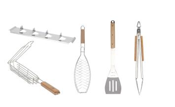 Esschert Design barbecue gereedschappen set 5 delig - aardappelhouder - tang - groentehouder - vishouder - spatel - Cadeau set - gift set - Vaderdag