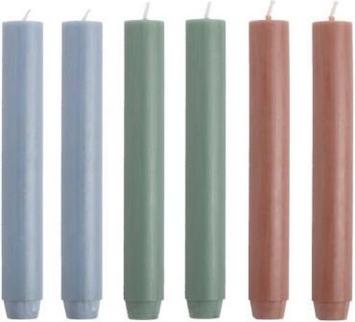 Cactula | Dikke Dinerkaarsen | 18 x 2.6 cm | in Trendy 2021 kleuren | 6 stuks | 14 branduren | Lichtblauw Oliegroen Brique