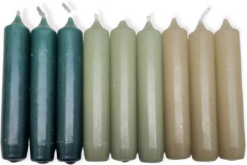 Cactula kwaliteits korte dinerkaarsen in 3 kleuren Groenig 2.1 x 12 cm 9 stuks