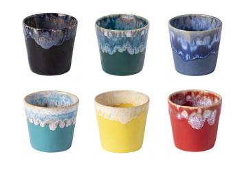 Cactula Costa Nova - servies - lungo kop - Grespresso - Set van 6 in 6 kleuren - Vibrant - aardewerk - H 7,5 cm