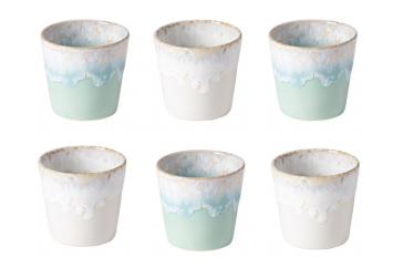 Costa Nova - servies - lungo kop - Grespresso - Set van 6 in 2 kleuren - Aqua - LichtBlauw/Wit- aardewerk - H 7,5 cm