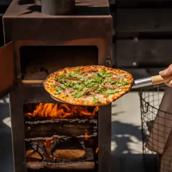 Esschert Design Pizza oven + Terraskachel roestkleurig - Staal - Bruin - 38,4 x 42 x 136 cm