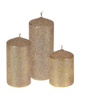 Cactula set van 3 gouden glitter stompkaarsen 10 14 en 18 cm