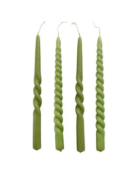 Cactula Swirl en Twist gedraaide kaarsen set - Olijfgroen - 4 stuks - dinerkaars