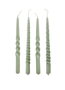 Cactula Swirl en Twist gedraaide kaarsen set - Dusty Green - 4 stuks - dinerkaars